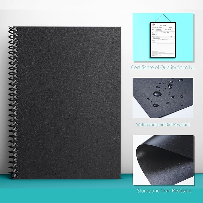 Binditek 50 Pack 16 Mil Sand-Textured Polycover - Plastic Binding Cover for Letter Size - Business Reports and Proposals - Lightly Sanded Finish - Square Corners, Un-Punched, Black