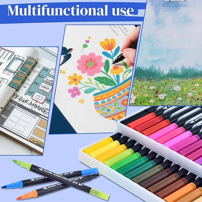 120 Colored Art Brush Markers Pens for Adult, Fine Point Art Marker, Double Tip Colored Pen, Coloring Book Markers for Adult, Hand Lettering, Drawing