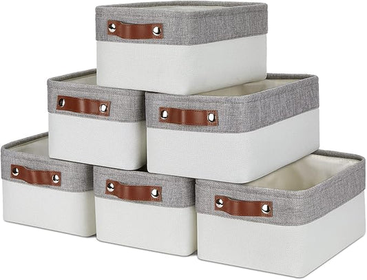 DULLEMELO Storage Baskets Bins for Organizing, Small Fabric Baskets for Shelves, Closets, Nursery, Home, Office, Empty Gift Baskets (6-Pack, Grey&White)