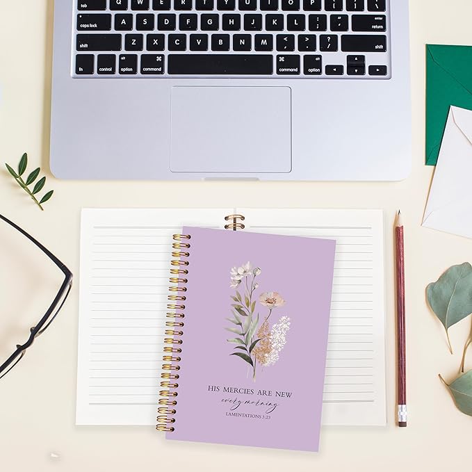 BearCake Purple Bible Christian Journals Floral Notebooks for Women Note Taking,Prayer Journal for Women, His Mercies are New Every Morning,Bible Study Journal for Women 5.5x8.3