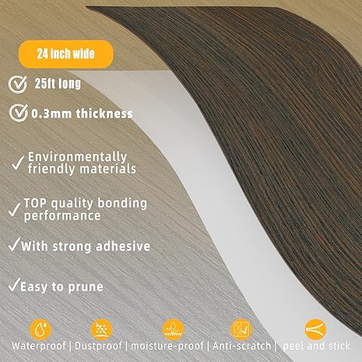 GSCIT Club Brown Walnut Wallpaper, 24 inch X 25ft Self Adhesive Wood Grain Repair Tape Patch for Tables, Chairs, Baseboards, Doors, Windows, Floors, Handicraft DIY.