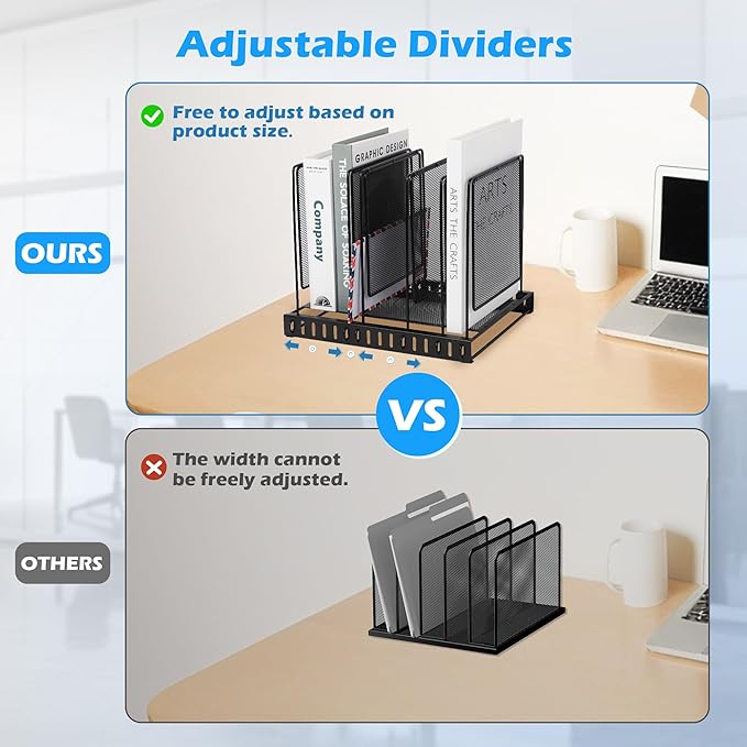 EASEPRES 5 Section Vertical Metal Mesh Desk File Organizer, Spacing Adjustable Upright Desktop Paper Mail Document Magazine Sorter Folder Holder for Workspace Office School Home, Black