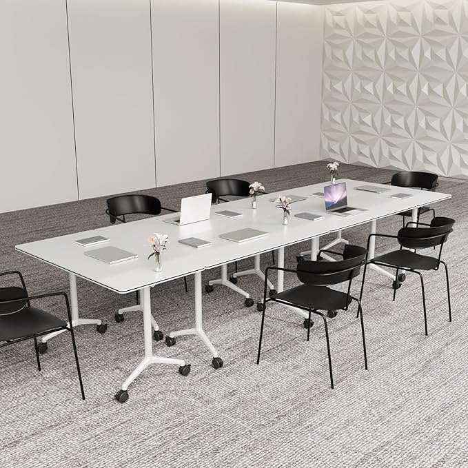 Conference Table,Folding Conference Room Tables Portable Rolling Conference Training Table with Silent Wheels,Mobile Meetings Flip Top Tables for Offices Classrooms Meeting Room (6Pack 61in)