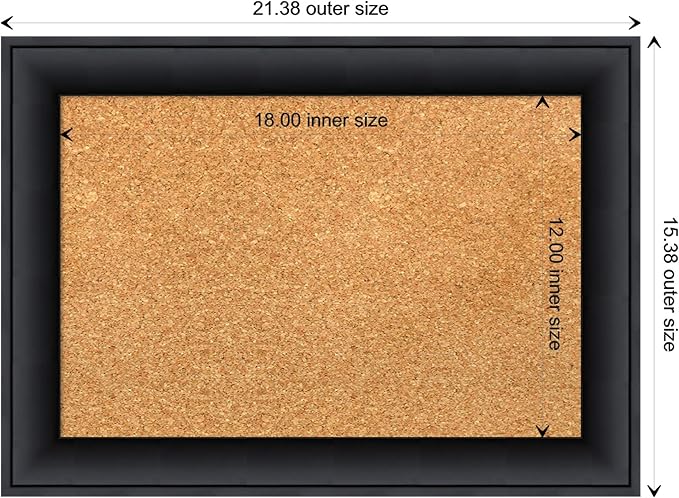 Amanti Art Natural Cork Board for Wall, 15x21 Vision Board with Black Wood Frame, Small Corkboard Office Decor for Home Organization, Modern Contemporary Corkboard Pinboard to display items for home
