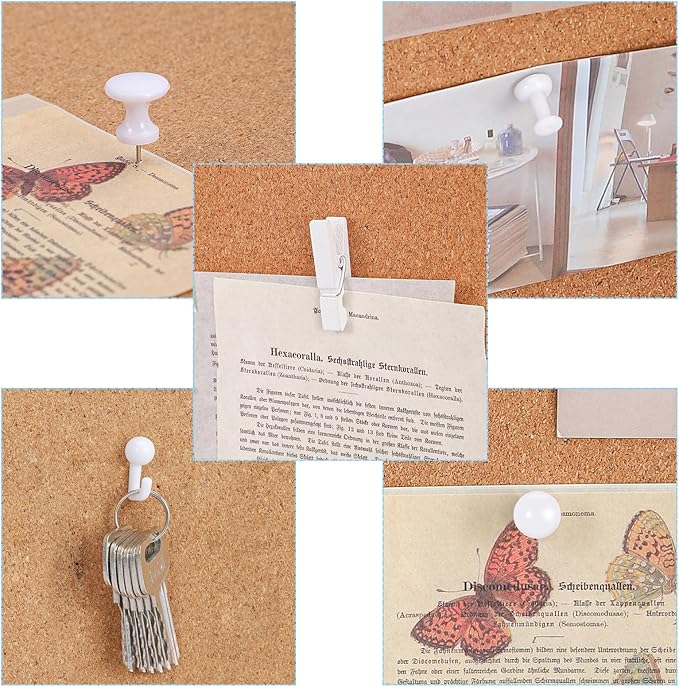 BESARME 200 Pieces Push Pins Set, 5 Types White Thumb Tacks Cute Decorative Push Pins for Wall Cork Board Bulletin Boards with Storage Box