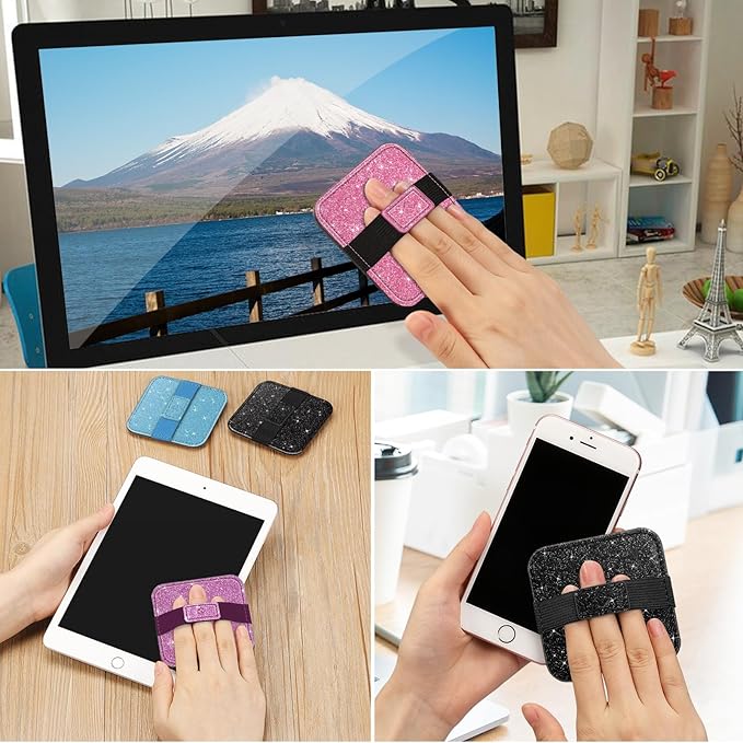 Fintie Screen Cleaning Pad, [4 Pack] Soft Cloth Wipes Screen Cleaner with Elastic Strap for iPad, iPhone, MacBook, Tablets, Laptop (Glitter Pink/Black)