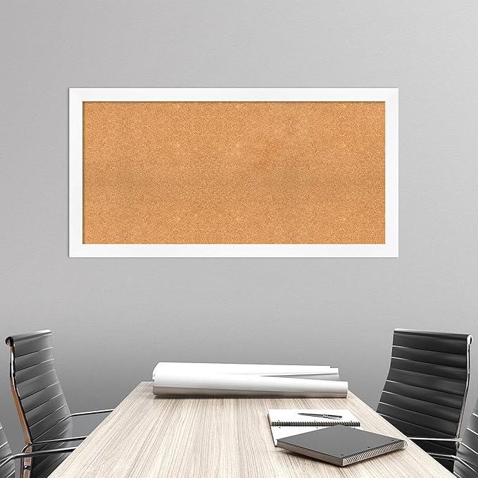 Amanti Art Natural Cork Board for Wall, 25x49 Vision Board with White Frame, Oversize Corkboard Office Decor for Home Organization, Modern Corkboard Pinboard to Display Items for Home Organization in