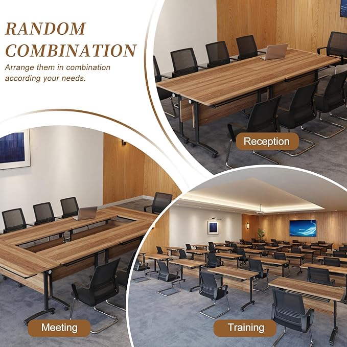 Folding Conference Room Table, Modern Conference Tables with Silent Wheels, Large Rectangular Mobile Training Tables for Office Classroom, Foldable Modular Boardroom Seminar Table (10pack L47.2in)