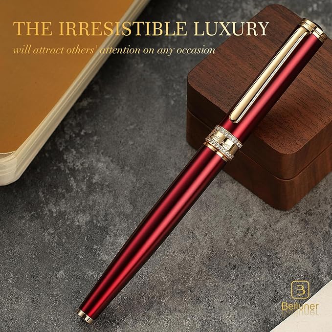 BEILUNER Luxury Rollerball Pen, Diamond-Studded Cap Design, 24K Gold Finish, Noble and Elegant, Schneider Ink Refill, Fancy Pen Gift Set for Women & Men, Executive Office, Nice Designer Pens