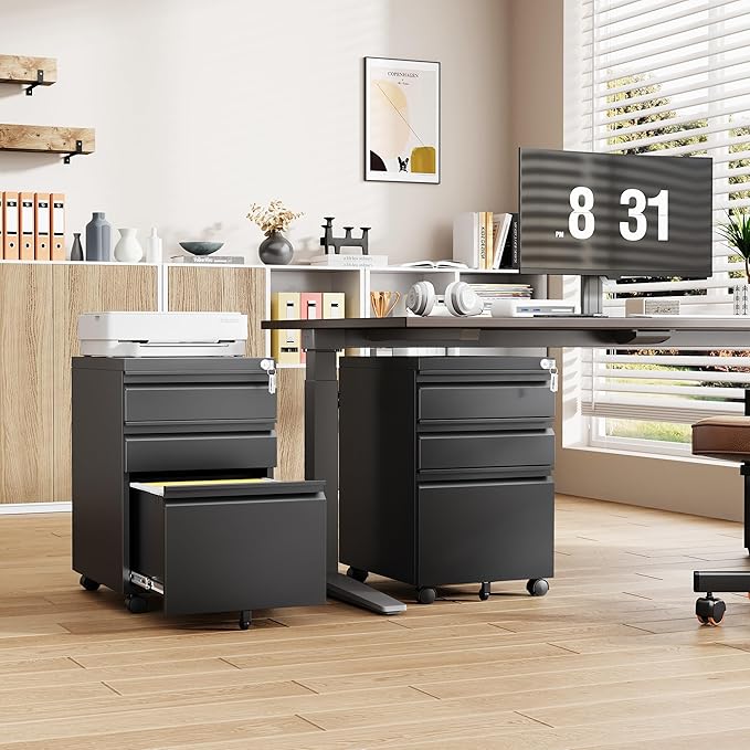 3 Drawer Mobile File Cabinet with Lock,Under Desk Storage Filing Cabinet for Home Office Fits A4 or Letter Size(Unassembled,Black)