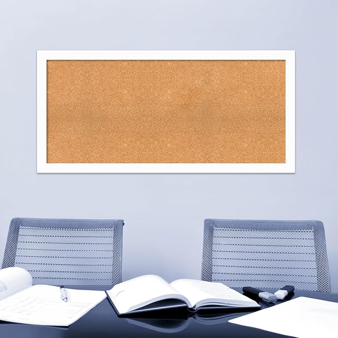 Amanti Art Natural Cork Board for Wall, 25x53 Vision Board with White Frame, Oversize Corkboard Office Decor for Home Organization, Casual Corkboard Pinboard to Display Items for Home Organization in