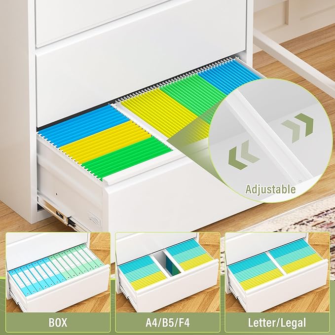 Crownland Lateral File Cabinet with 4 Drawers, 28" W Metal Lockable Office File Cabinets for Home Office- Stores Letter/Legal/A4/F4 Files(White)