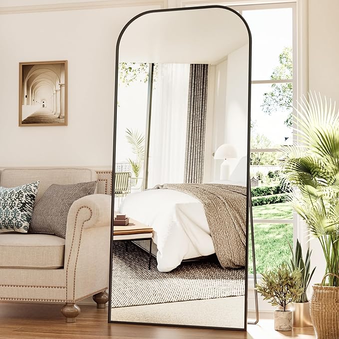 Antok Full Length Mirror, 71"x27" Floor Mirror Freestanding, Arched Floor Standing Large Mirrors Full Body Mirror with Stand for Bedroom, Hanging Mounted Mirrors for Living Room, Black