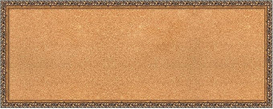 Amanti Art Natural Cork Board for Wall, 16x40 Vision Board with Bronze Frame, Medium Corkboard Office Decor for Home Organization, Traditional Corkboard Pinboard to Display Items for Home