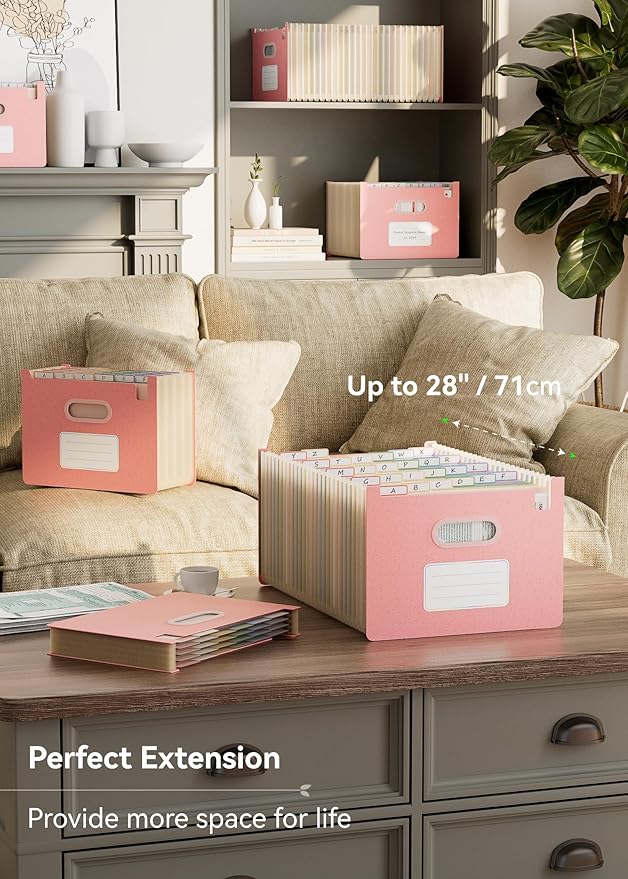 Accordion File Organizer, 26 Pockets Wheat Straw Expanding File Folders, Upright&Open Top, A-Z Bill Receipt Organizer, 100% BPA Free, Return to Nature, Healthy Living, Letter/A4 Size-Strawberry Pink