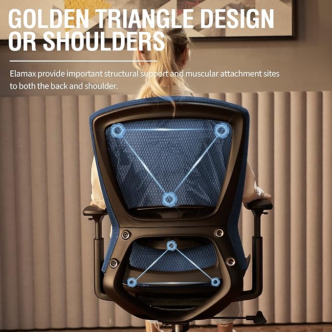 ELABEST Mesh Office Chair,Ergonomic Computer Desk Chair,Sturdy Task Chair- Adjustable Lumbar Support & Armrests,Tilt Function,Comfort Wide Seat,Swivel Home Office Chair (Blue)