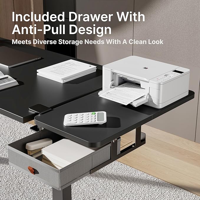 Desk Extender Tray, 24" x 12" Clamp On Desk Shelf, Desk Extension with Storage Drawer, Table Desk Arm Rest, Clamp On Keyboard Tray for Office and Home, Workstation Organizer, Medium, Black