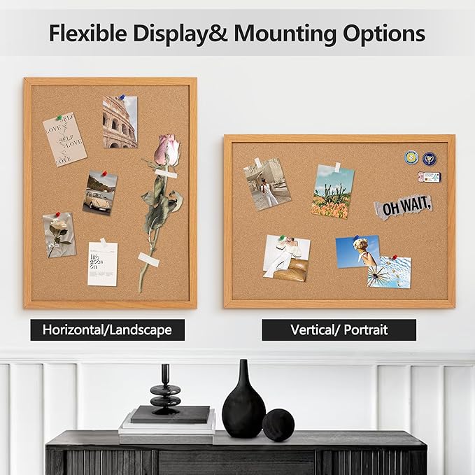 Board2by Cork Board Bulletin Board 20" x 30", Wood Framed Corkboards for Wall Decor, Hanging Office Message Board, Large Wall Mounted Notice Pin Board with 15 Push Pins for School, Home & Office