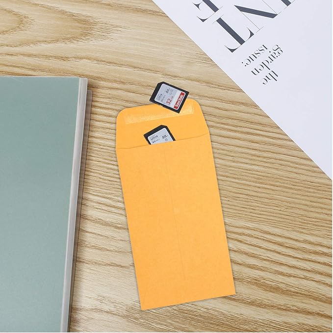 500 PCS #5 Coin Envelopes, 3.125 x 5.5 inches Brown Kraft Envelopes Classic Small Parts Envelopes with Self Adhesive Gummed Flap for Coins, Cash, Credit Cards, Seeds