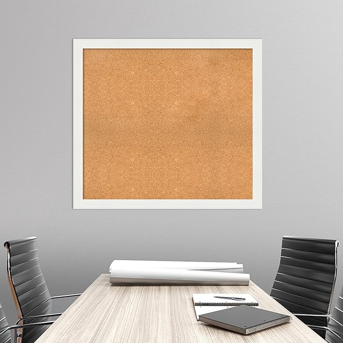 Amanti Art Natural Cork Board for Wall, 35x39 Vision Board with White Frame, X-Large Corkboard Office Decor for Home Organization, Casual Corkboard Pinboard to Display Items for Home Organization in