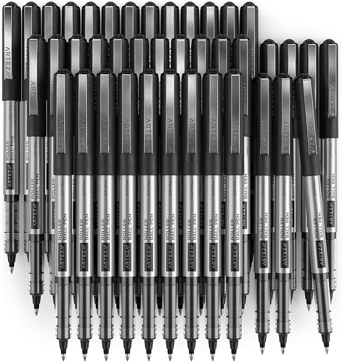 ARTEZA Rollerball Pens, Pack of 40 – Black Ink Fine Point Pens with 0.7 mm Tip for Journaling, Notetaking, Office Work, and Everyday Writing