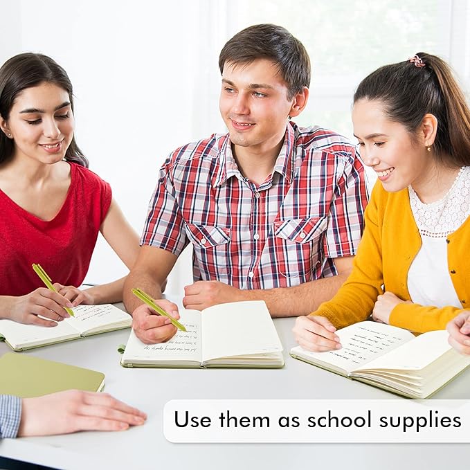 feela 5 Pack Notebooks Journals Bulk, Hardcover Classic Ruled Lined Journals with Pen Holder for Women Girls School Business Supplies, with 5 Black Pens, 120 GSM, 5.1”x8.3”, A5, Avocado Green