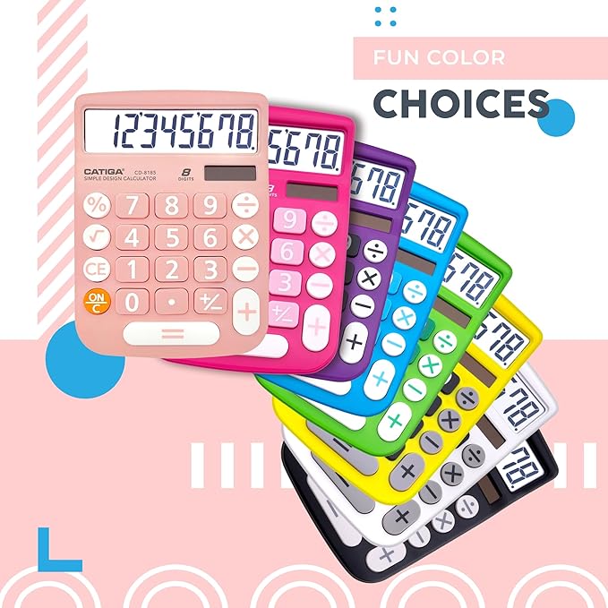 CATIGA Desktop Calculator 8 Digit with Solar Power and LCD Display, Big Buttons, for Home, Office, School, Class and Business, 4 Function Small Basic Calculators for Desk, CD-8185