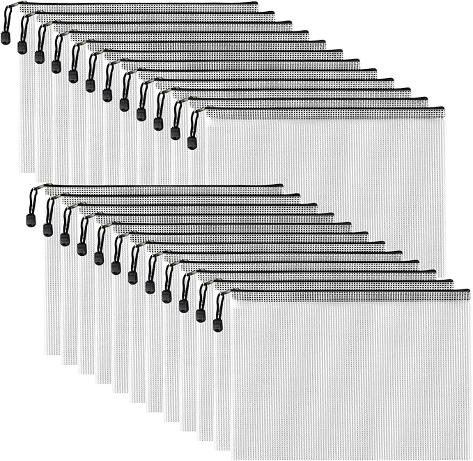 D-KINGCHY 24Pcs Zipper Storage Bags, Plastic Mesh Zippered Pouch for Organization, Waterproof Versatile Bags for Office Supplies School Travel