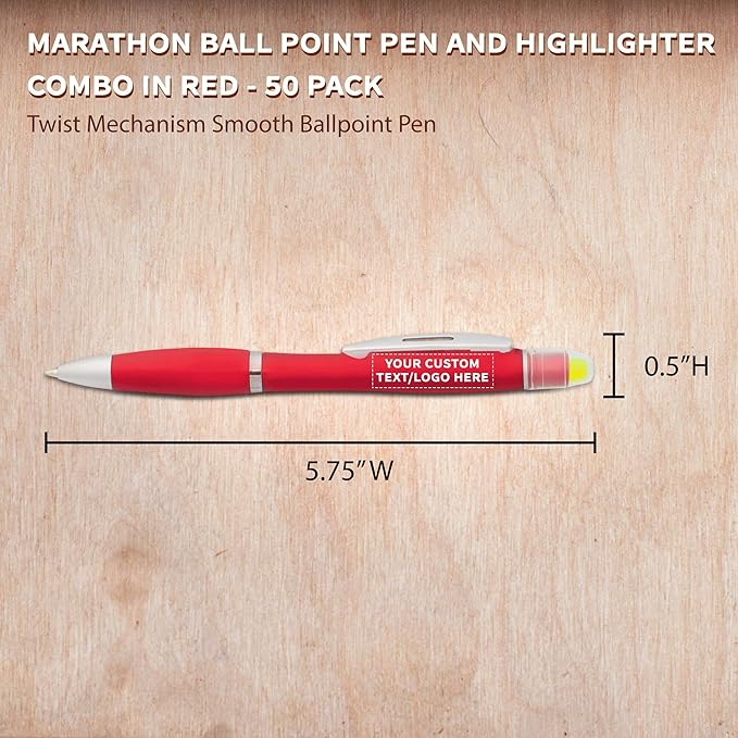 DISCOUNT PROMOS 50 Marathon Gel Highlighter Pens Pack - Customizable Text, Logo - Twist Mechanism, Ballpoint - Red