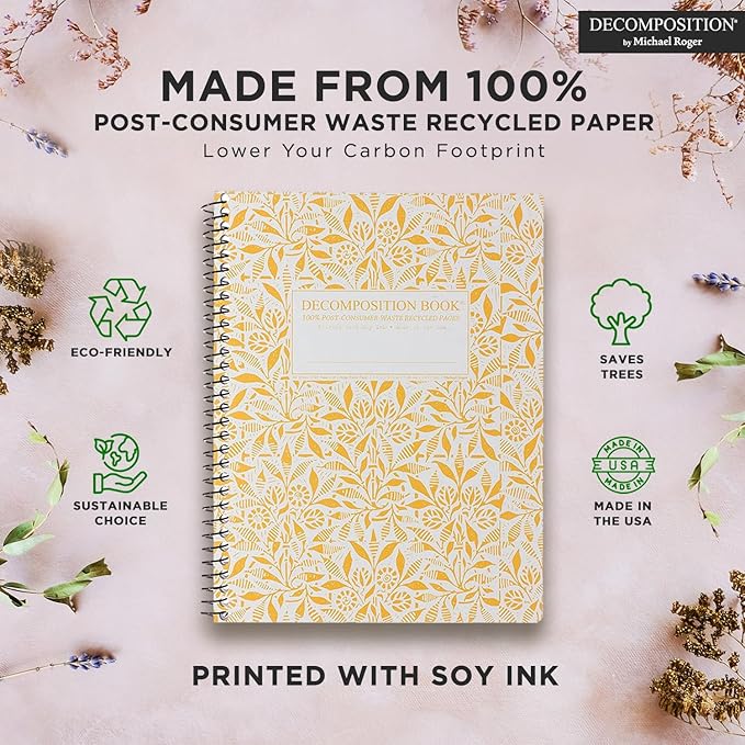 Decomposition 3-Pack Floral Harmony College Ruled Spiral Notebook - 9.75 x 7.5 Journal with 160 Lined Pages - 100% Recycled Paper - Cute Notebooks for School Supplies, Home & Office - Made in USA