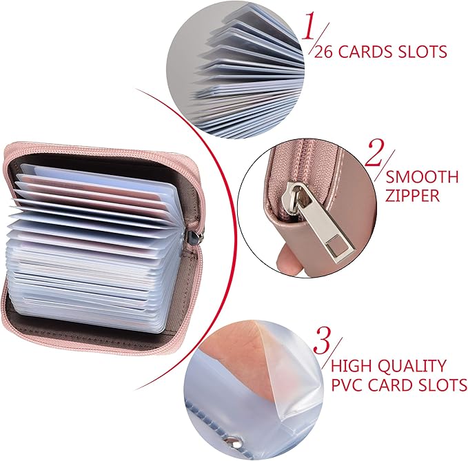 Easyoulife Genuine Leather Credit Card Holder Zipper Wallet With 26 Card Slots