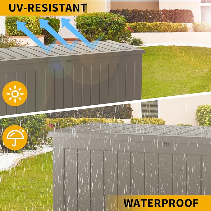 150 Gallon Outdoor Storage Box Waterproof Lockable Resin Deck Box Large, Patio Storage Bin for Pool Accessories Cushion Furniture, Garden Tools, UV-Resistant Outside Delivery Grey