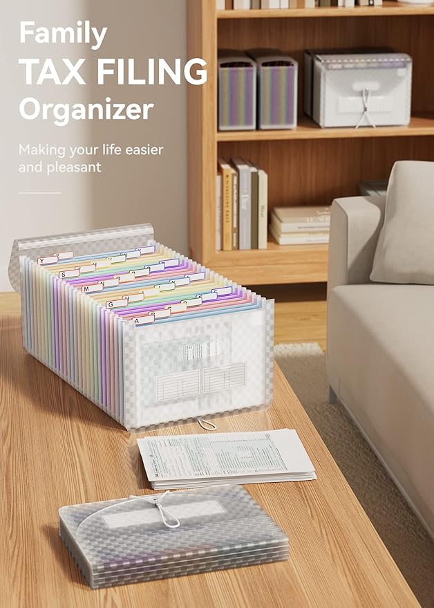 ABC life 26 Pockets Accordian File Folder Organizer Letter Size Expanding File Folder, A4 Portable Document Paper School Organizer, Expandable Multicolor Accordion Filing Folders with Labels(Blue)