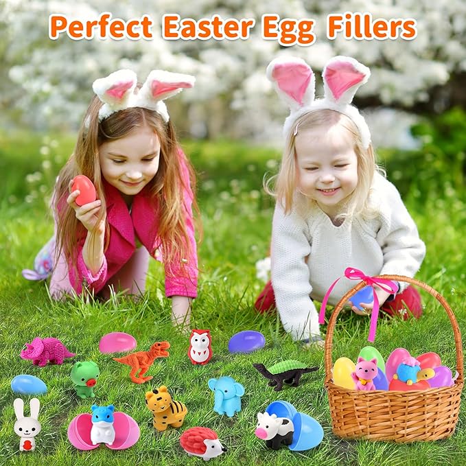 Arscniek 40 Pack 3D Puzzle Animal & Food Erasers for Kids, Take Apart Mini Pencil Erasers, Bulk Party Favors, Classroom Prizes, Treasure Box & Stocking Stuffers