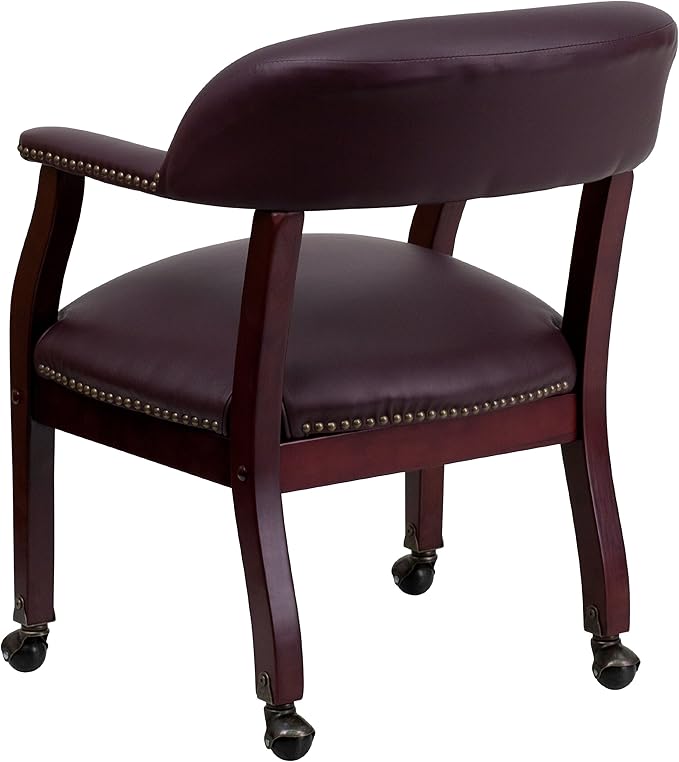EMMA + OLIVER Burgundy LeatherSoft Conference Chair with Casters