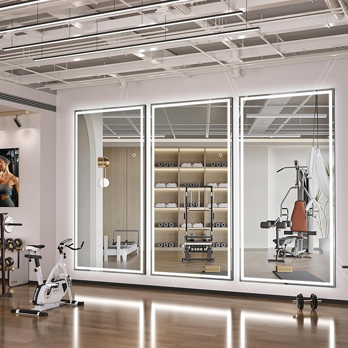 Hasipu Full Length Mirror with Lights, 81" x 34" LED Lighted Floor Standing Mirror, Full Body Dressing Hanging Mounted Mirrors, Dimmable, Tempered Glass, Safe to Use, Square Black