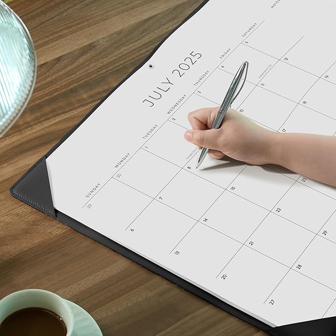 Cabbrix Simplified Desk Calendar 2025-2026 with Desktop Mat, Desk Pad Calendar Large 21" x 16-1/2" Covering July 2025 to June 2026, Monthly Desktop Calendar for Home School and Office (Black)