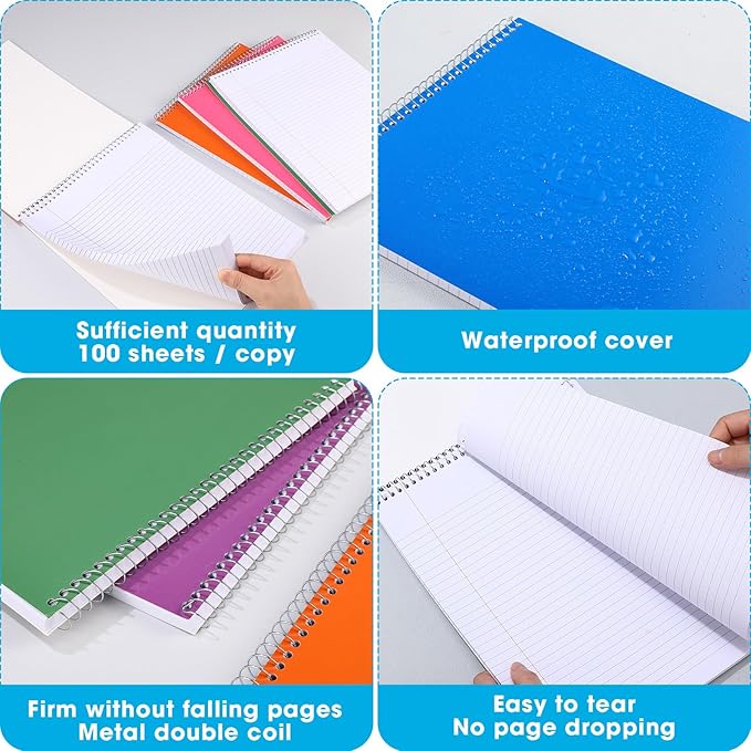 Faccito 12 Pack Top Steno Spiral Notebooks Bulk Top Bound Steno Pads Spiral Book11 x 8-1/2" 100 Sheets College Ruled Paper Notebooks for Office School University Work Supplies (Assorted Colors)