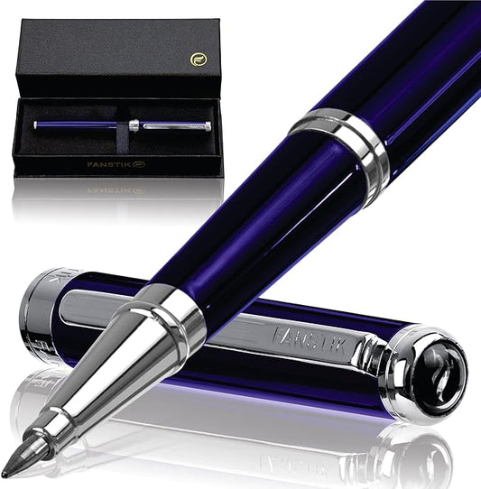 Customized Blue Luxury Rollerball pen (Made In USA) fancy gift set for women, Chrome Finish, Professional executive pen gift set for men (Lux Custom-Rollerball Blue)