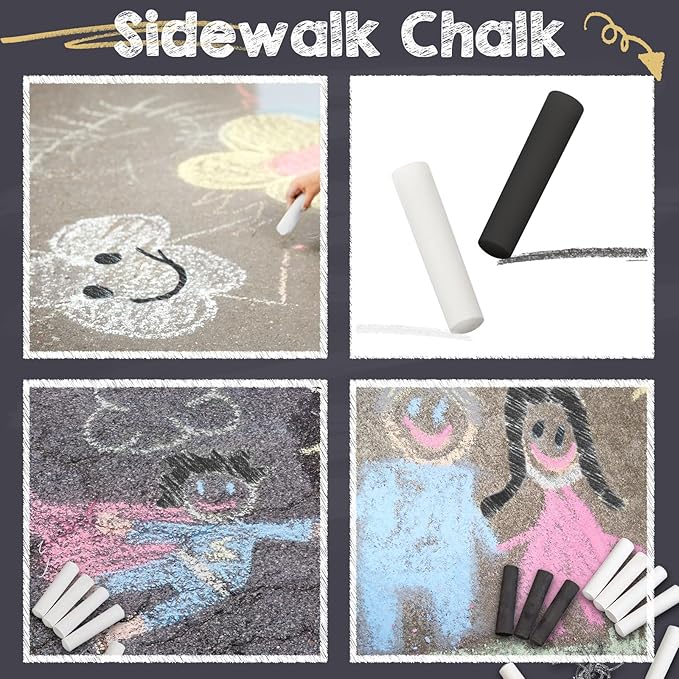 20 Pcs Sidewalk Chalk for Kids Jumbo Black White Washable Non Toxic Chalk for Classroom Outdoor Fun Creativity Art Play Painting on Chalkboard Playground Blackboard Easter Party