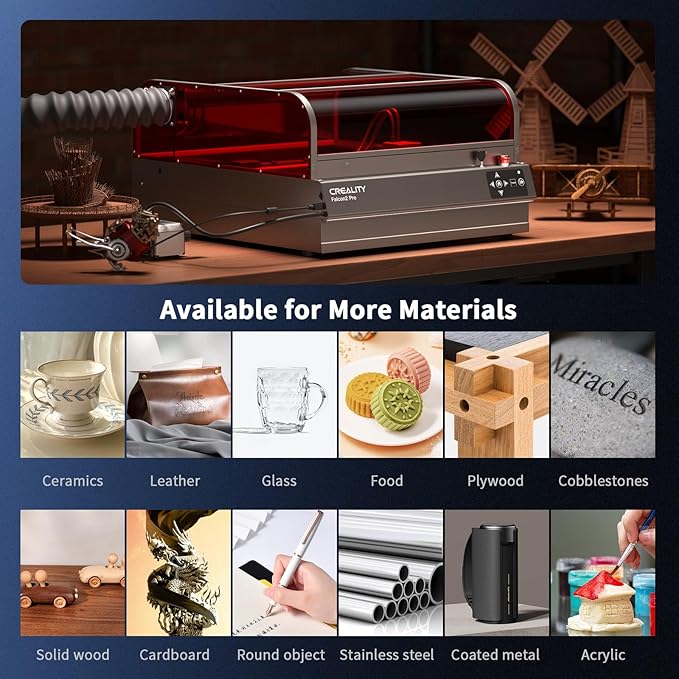 Creality Laser Engraver Enclosed, Falcon2 Pro 40W Output Laser Cutter, 25000mm/min Speed Laser Cutter Machine with Air Assist, Auto Fan, Camera Positioning for Wood and Metal