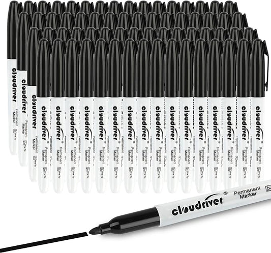 cloudriver Permanent Markers, 148 Pack Black Permanent Markers Set, Fine Point, Bulk Permant Markers Work on Wood, Plastic, Metal, Stone, Glass