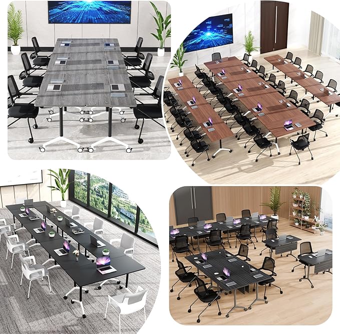 Conference Room Table, Folding Conference Tables,Thicken Grey Tabletop,Flip Top Wooden Seminar Meeting Room Table for Conference Room Offices (10, Black, 61.0“)