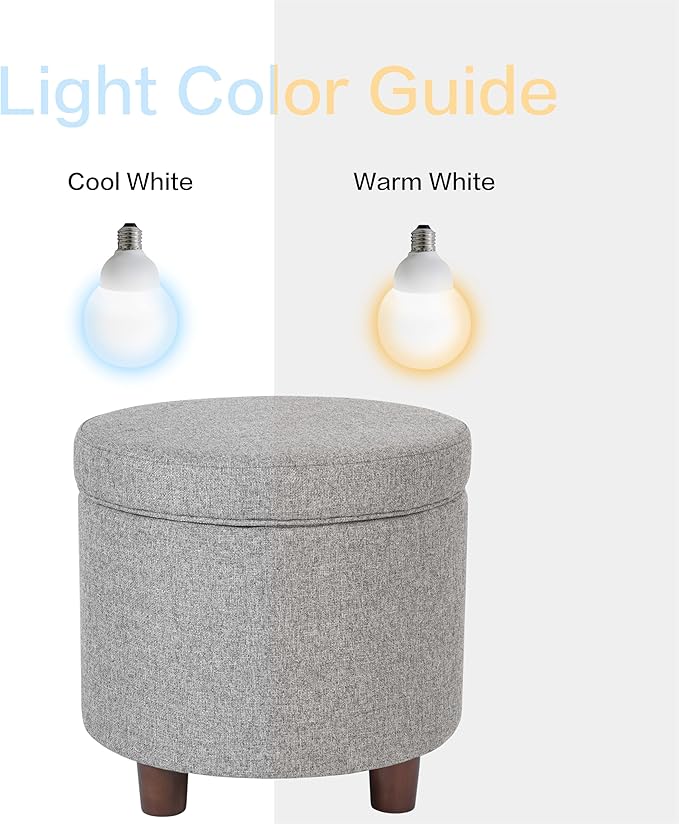 Homepop Home Decor | Upholstered Round Storage Ottoman | Ottoman with Storage for Living Room & Bedroom, Light Gray Tweed