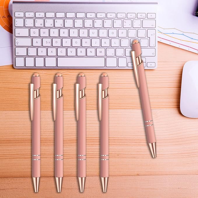 12 Pcs Blue Ink Ballpoint Pen with Stylus Tip, 1.0 mm Metal Pen Stylus Pen for Touch Screens, 2 in 1 Thank You Pen Gift for Friends, Colleagues, Coworker, Office, Family(Pink Rose Gold)