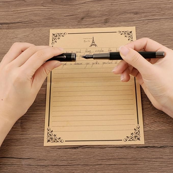 Fancy Fountain Pen Set – Fine & Medium Nibs, Includes 18 Ink Cartridges, Ink Converter, Syringe Filler, Luxury Gift for Writing, Journaling & Calligraphy，Black