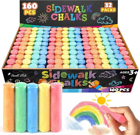 160Pcs Sidewalk Chalk Set in 5 Colors 32 Packs: Washable Jumbo Sidewalk Chalk Bulk for Kids Outdoor Art, Non-Toxic Dustless Giant Box Chalkboard Chalk for Toddler Painting on Blackboard, Party