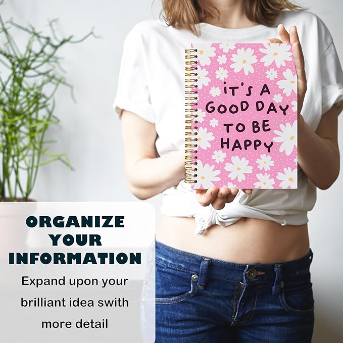 BearCake It's A Good Day To Be Happy Inspirational Notebooks, Cute Notebooks, Pink Aesthetic Notebook, Floral Notebook, Pink Office Supplies, Hardcover Spiral Notebook 5.5x8.3