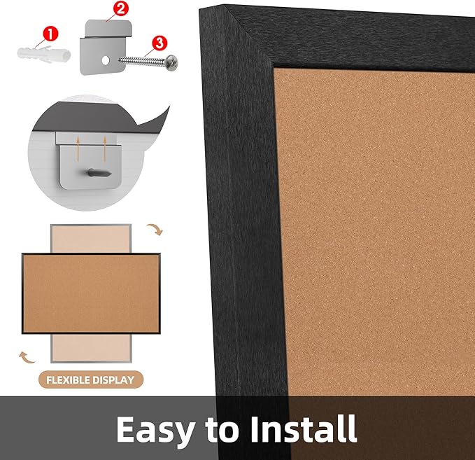 Board2by Extra Large Cork Bulletin Board 96" X 48", Black Wood Framed 8'x4' Corkboard for Wall, Wall Mounted Notice Pin Board with 18 Push Pins for School, Home & Office