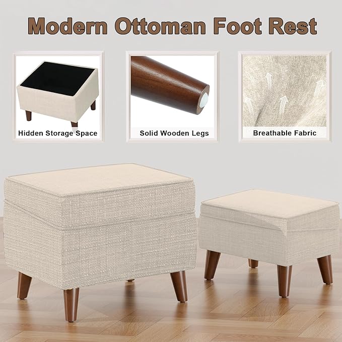 Foot Rests with Adjustable Cover, BOGO, Storage Ottoman Dorm, Footstool & Sitting Stool, Ottoman Foot Stool Set for Living Room, Bedroom, Dorm, Beige